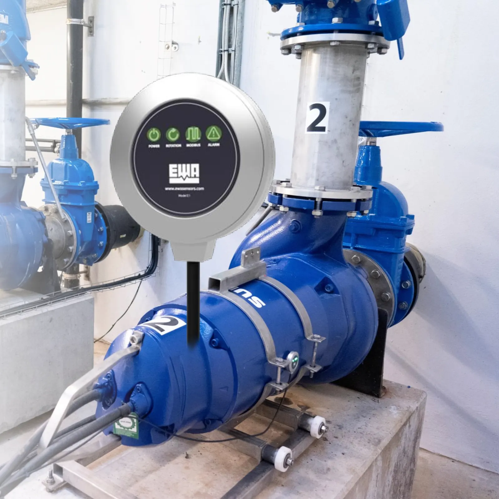 EWA Sensor E1 mounted on a pump